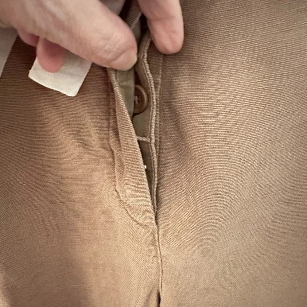 ARITZIA WILFRED 6 Earthy pink linen bland tie waist hidden buttonfly crop jogger